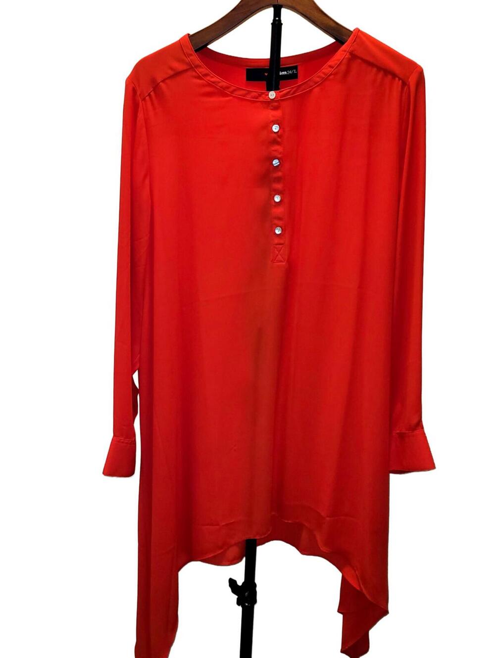 Denim 24/7 Women's Plus Size 18W Long Sleeve Tunic Dress Tomato Red Orange